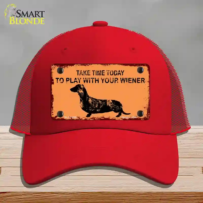 HAT17-MLP-11686 Play with Your Wiener Novelty License Plate Hat, Mesh - Red