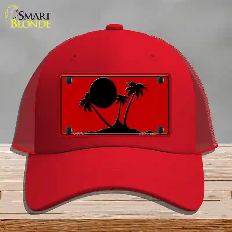 HAT17-MLP-1177 Island Palms Novelty License Plate Hat, Mesh - Red