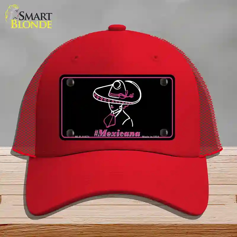 HAT17-MLP-11871 Hashtag Mexicana Novelty License Plate Hat, Mesh - Red