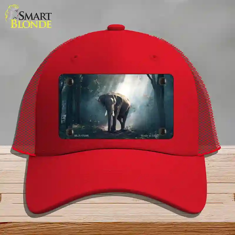 HAT17-MLP-11896 Elephant in the Woods Novelty License Plate Hat, Mesh - Red