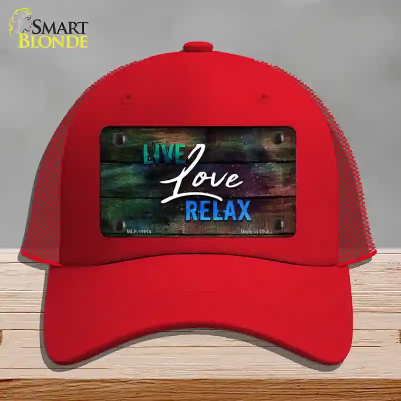 HAT17-MLP-11918 Live Love Relax Novelty License Plate Hat, Mesh - Red