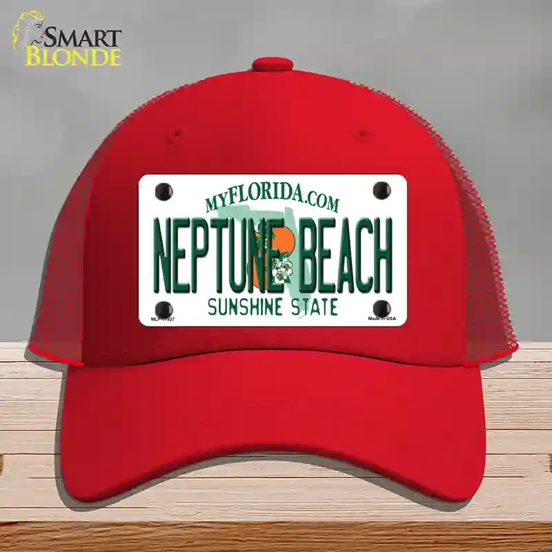 HAT17-MLP-11927 Florida Neptune Beach Novelty License Plate Hat, Mesh - Red