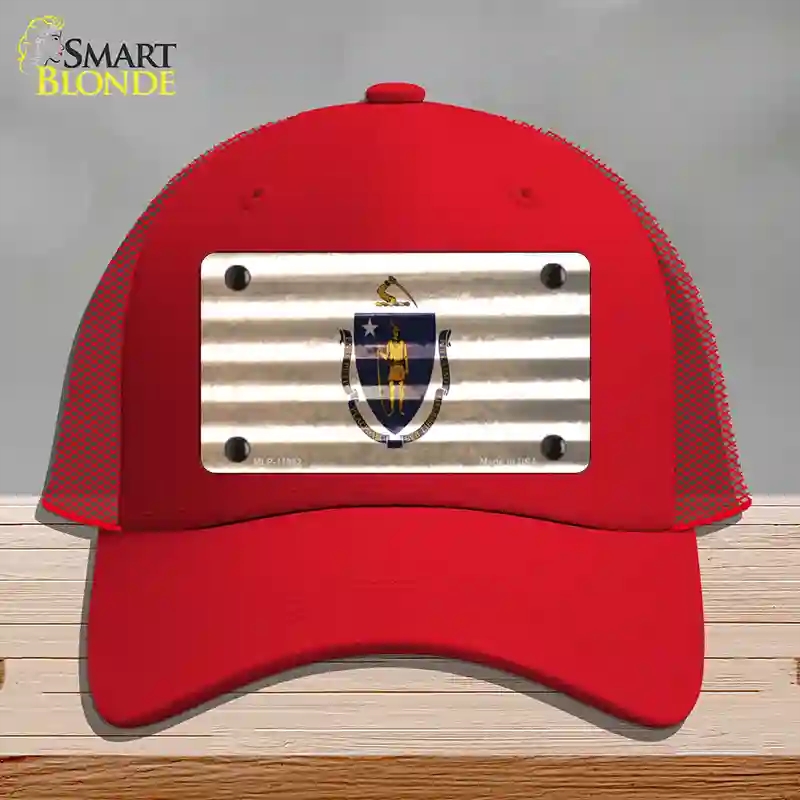 HAT17-MLP-11962 Massachusetts Corrugated Flag Novelty License Plate Hat, Mesh - Red
