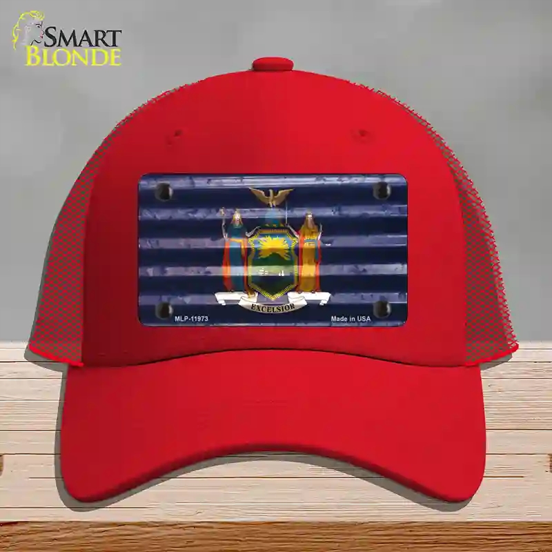 HAT17-MLP-11973   York Corrugated Flag Novelty License Plate Hat, Mesh - Red