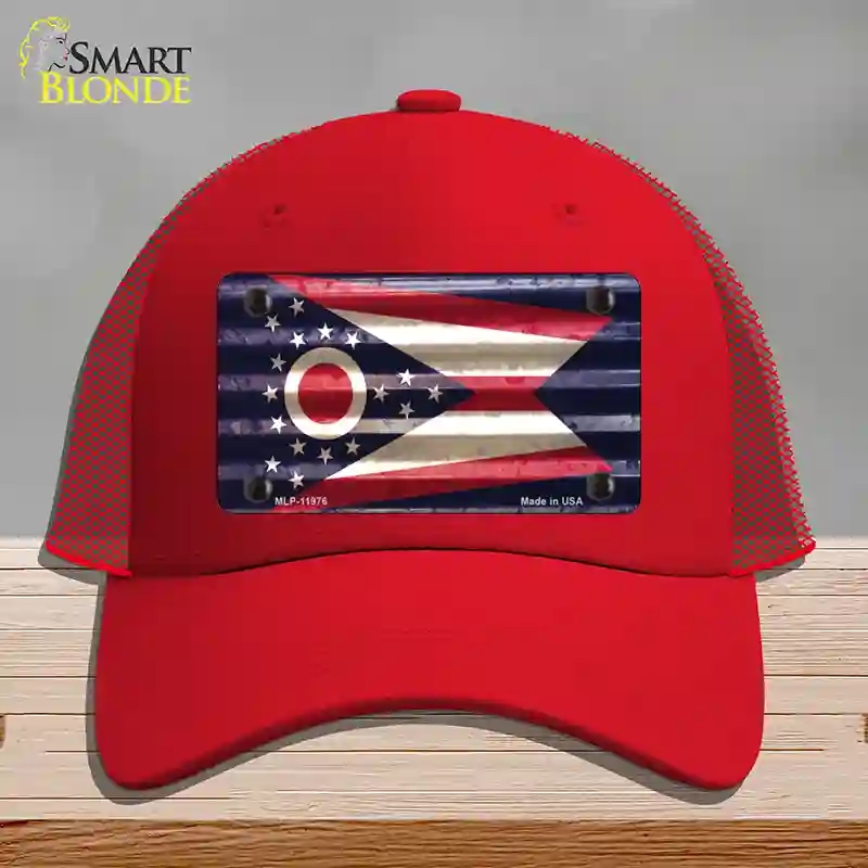 HAT17-MLP-11976 Ohio Corrugated Flag Novelty License Plate Hat, Mesh - Red