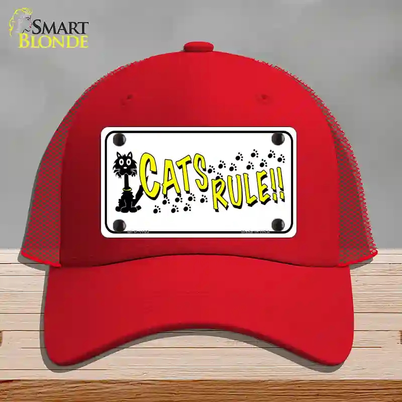 HAT17-MLP-1199 Cats Rule Novelty License Plate Hat, Mesh - Red