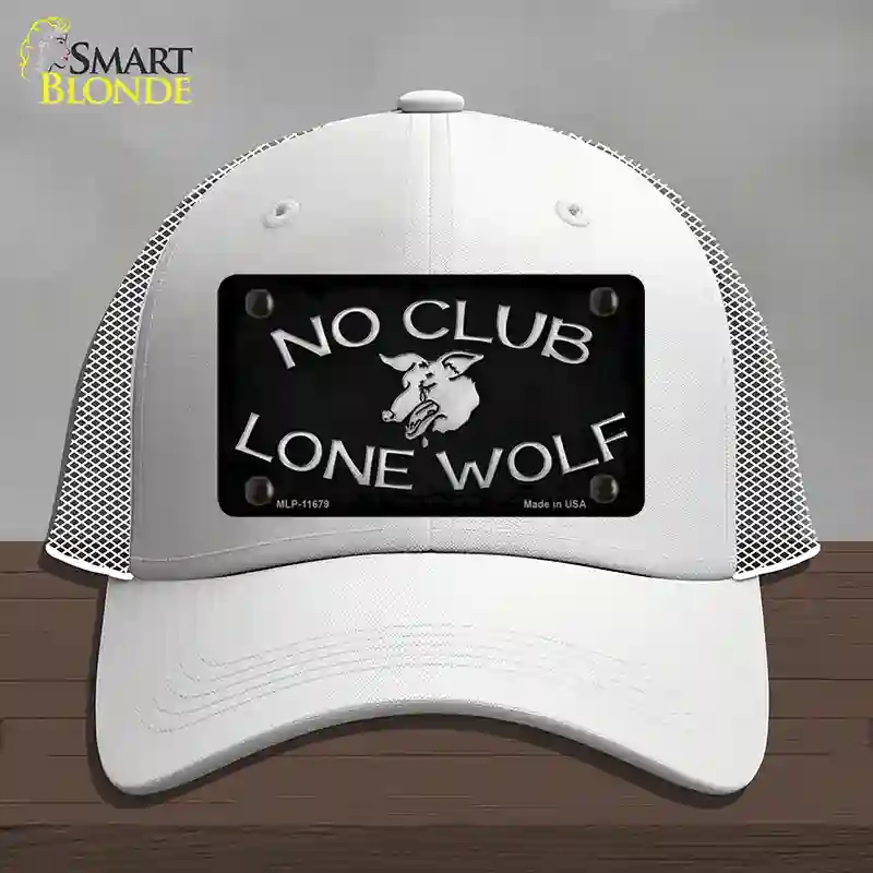 HAT19-MLP-11679 No Club Lone Wolf Novelty License Plate Hat, Mesh - White