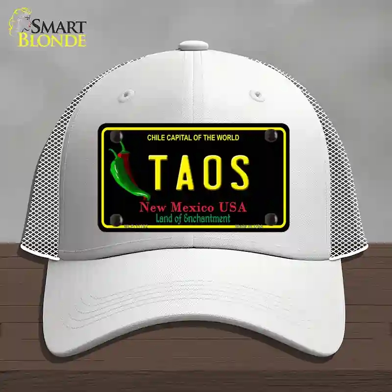 HAT19-MLP-11752 Taos   Mexico Black State Novelty License Plate Hat, Mesh - White