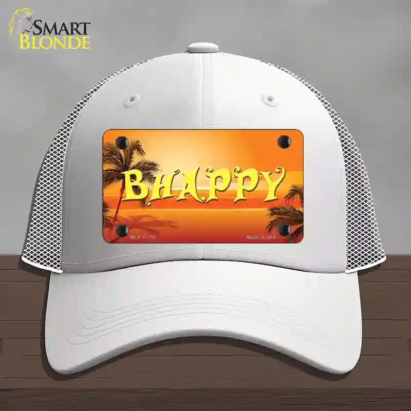 HAT19-MLP-11775 Be Happy Beach Scene Novelty License Plate Hat, Mesh - White