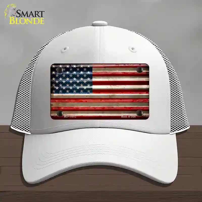 HAT19-MLP-11812 American Flag Corrugated Novelty License Plate Hat, Mesh - White