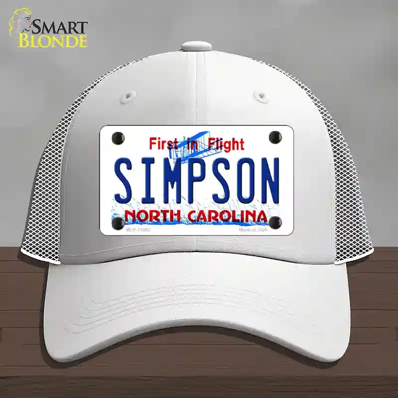 HAT19-MLP-11862 Simpson North Carolina Novelty License Plate Hat, Mesh - White