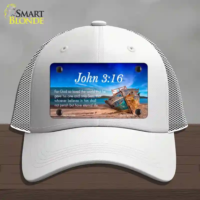HAT19-MLP-11868 John 3 16 Beach Novelty License Plate Hat, Mesh - White