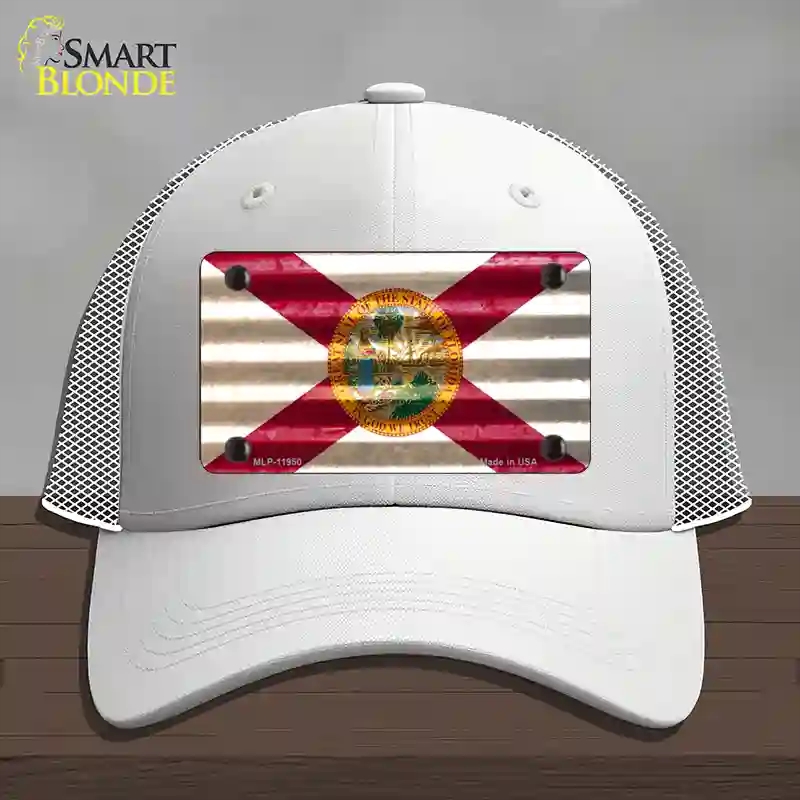 HAT19-MLP-11950 Florida Corrugated Flag Novelty License Plate Hat, Mesh - White