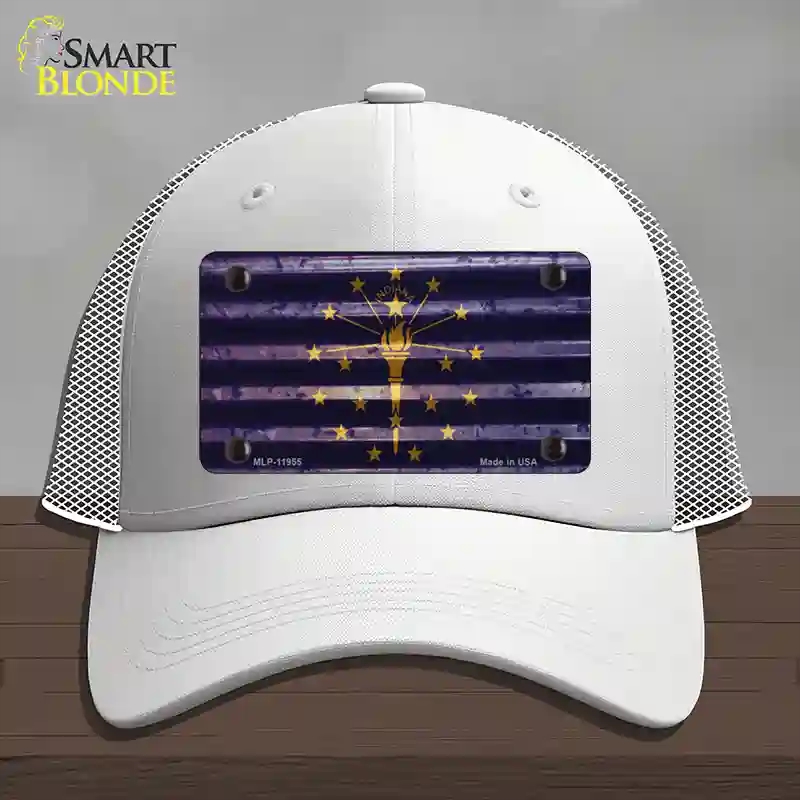 HAT19-MLP-11955 Indiana Corrugated Flag Novelty License Plate Hat, Mesh - White