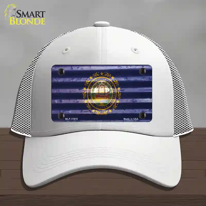 HAT19-MLP-11970   Hampshire Corrugated Flag Novelty License Plate Hat, Mesh - White