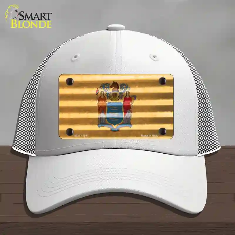 HAT19-MLP-11971   Jersey Corrugated Flag Novelty License Plate Hat, Mesh - White