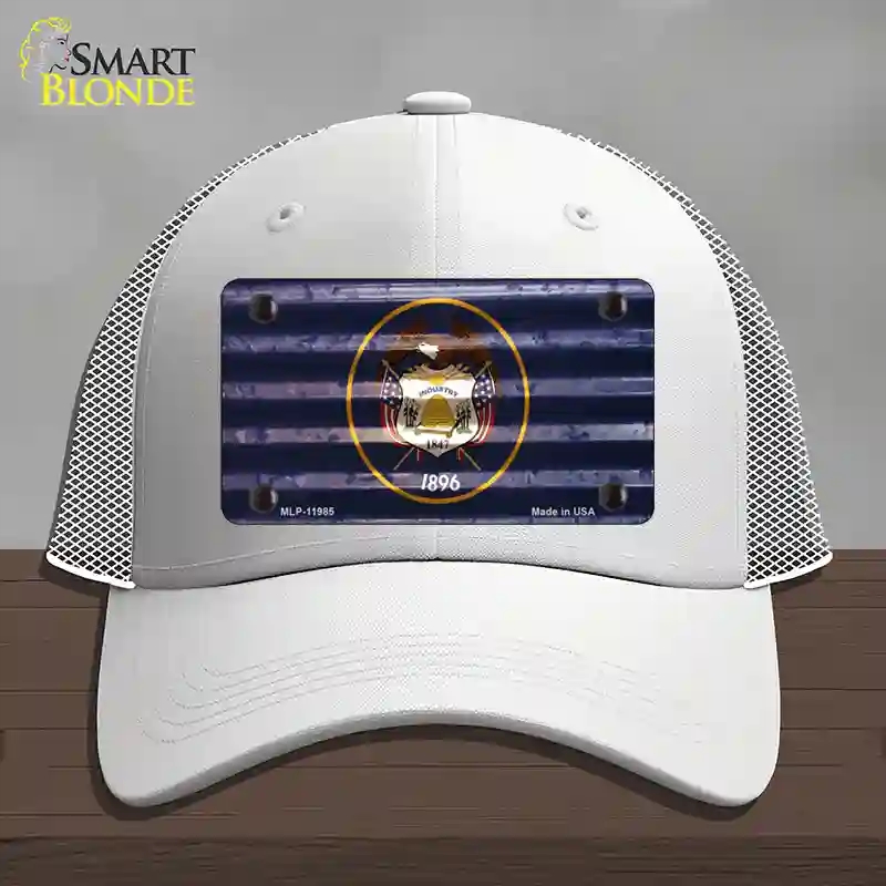 HAT19-MLP-11985 Utah Corrugated Flag Novelty License Plate Hat, Mesh - White