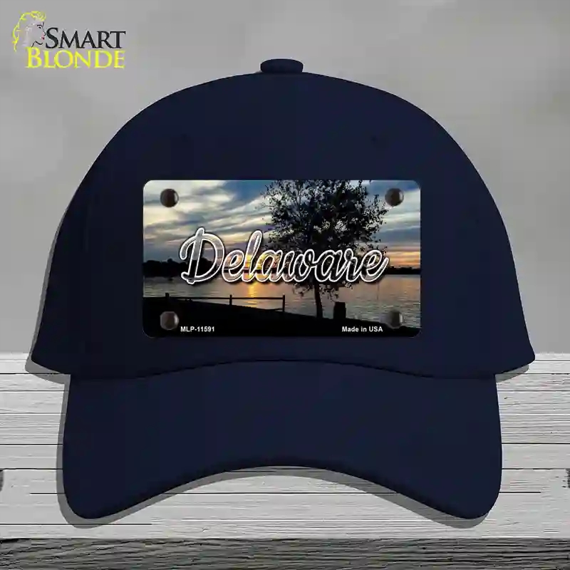 HAT20-MLP-11591 Delaware River Sunset State Novelty License Plate Hat, Cotton - Navy