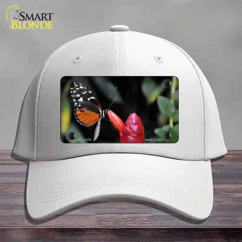 HAT21-MLP-11235 Butterfly on Red Flower Novelty License Plate Hat, Cotton - White
