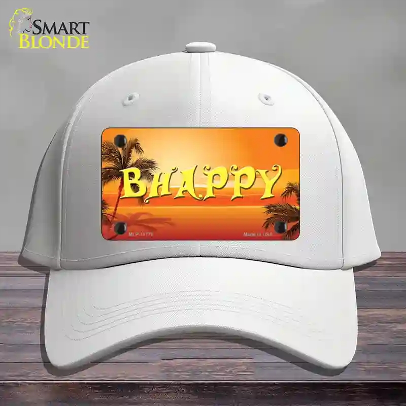 HAT21-MLP-11775 Be Happy Beach Scene Novelty License Plate Hat, Cotton - White