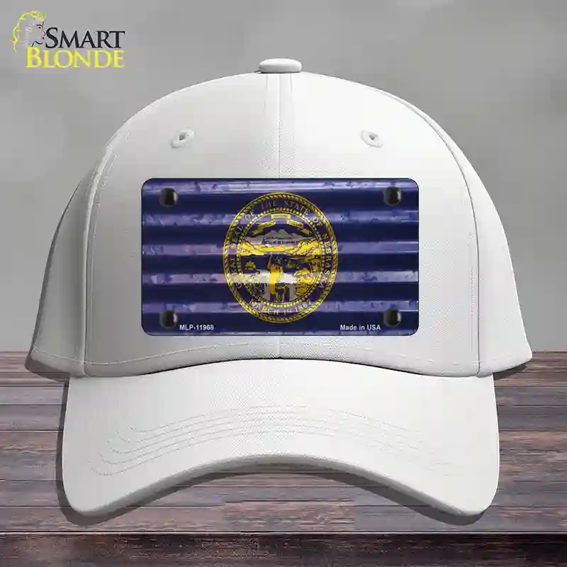 HAT21-MLP-11968 Nebraska Corrugated Flag Novelty License Plate Hat, Cotton - White