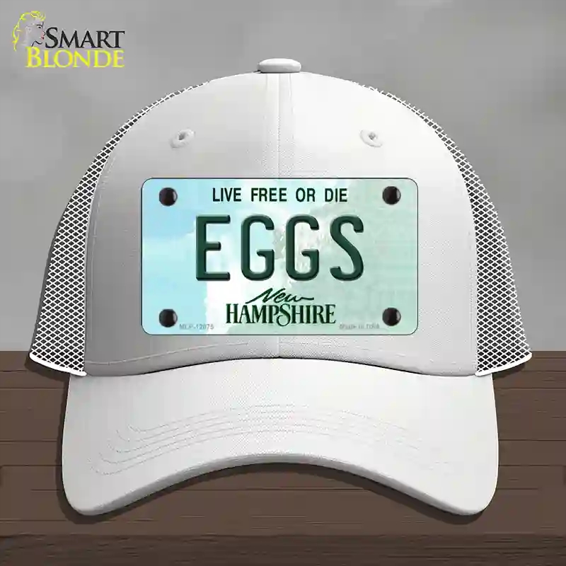 HAT19-MLP-12075 Eggs   Hampshire State Novelty License Plate Hat, Mesh - White