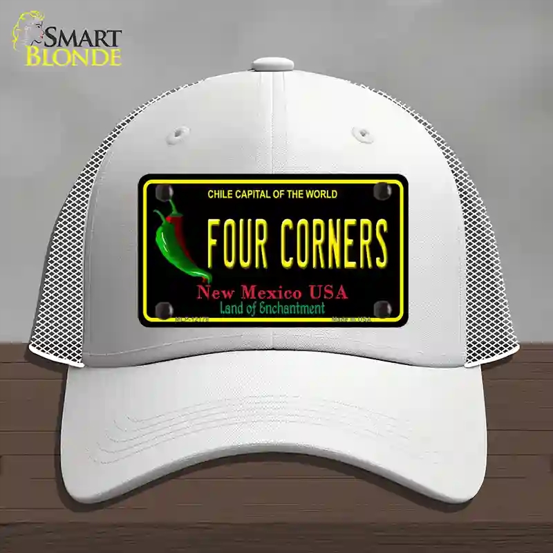 HAT19-MLP-12178 Four Corners   Mexico Black Novelty License Plate Hat, Mesh - White