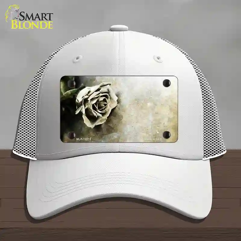 HAT19-MLP-12215 Black & White Rose Novelty License Plate Hat, Mesh - White