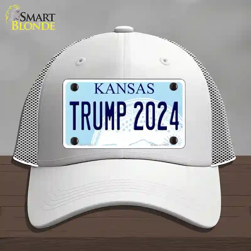 HAT19-MLP-12231 Trump 2024 Kansas Novelty License Plate Hat, Mesh - White