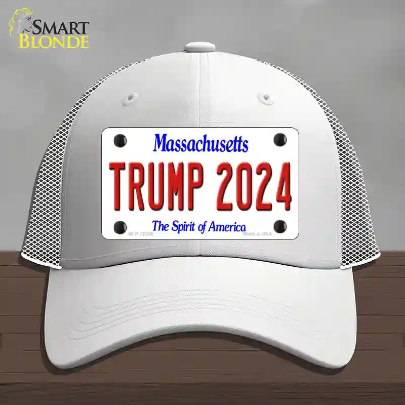 HAT19-MLP-12236 Trump 2024 Massachusetts Novelty License Plate Hat, Mesh - White