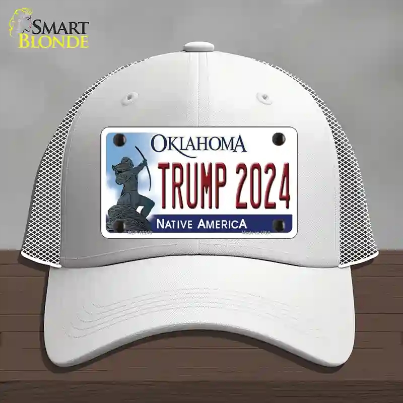 HAT19-MLP-12249 Trump 2024 Oklahoma Novelty License Plate Hat, Mesh - White