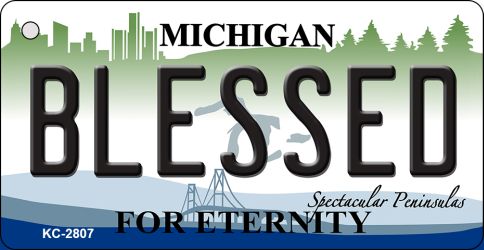 KC-2807 1.5 x 3 in. Blessed Michigan State License Plate Novelty Key Chain