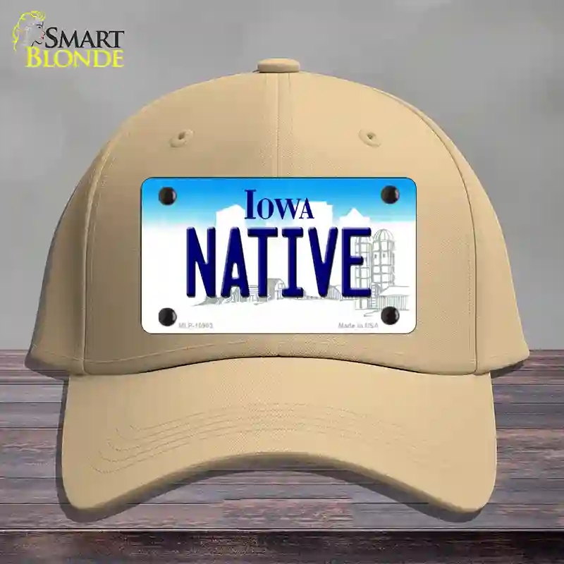 HAT22-MLP-10963 Native Iowa Novelty License Plate Hat, Cotton - Khaki