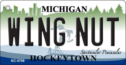 KC-4759 1.5 x 3 in. Wing Nut Michigan State License Plate Novelty Key Chain