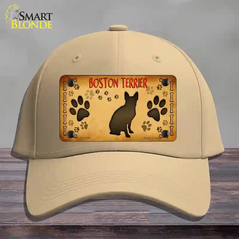 HAT22-MLP-11305 Boston Terrier Novelty License Plate Hat, Cotton - Khaki