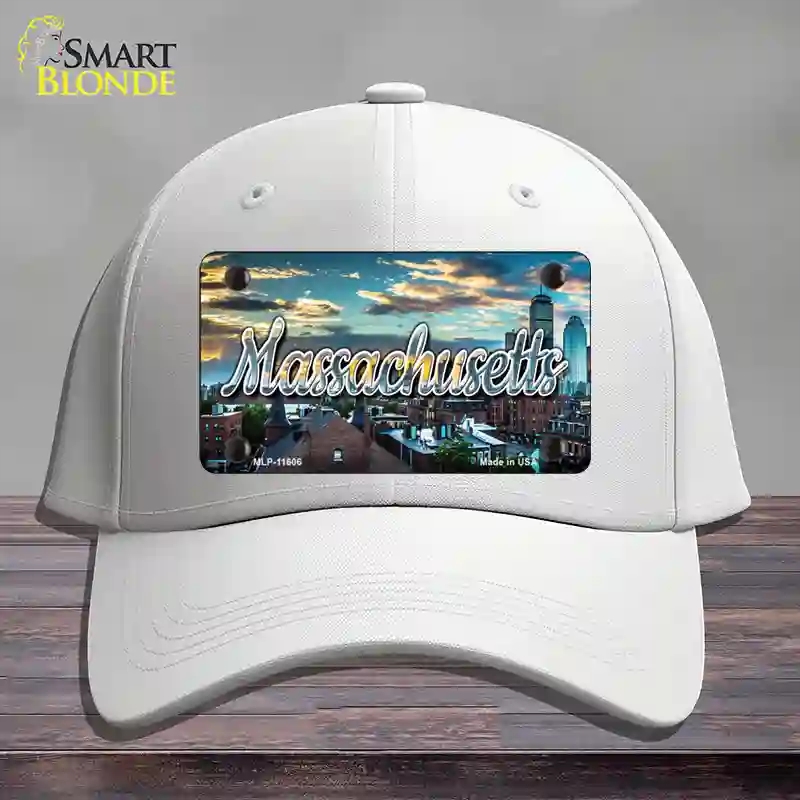HAT21-MLP-11606 Massachusetts Sunset Skyline State Novelty License Plate Hat, Cotton - White