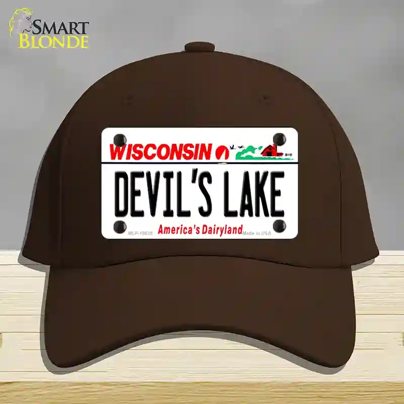 HAT24-MLP-10625 Devils Lake Wisconsin Novelty License Plate Hat, Cotton - Dark Brown