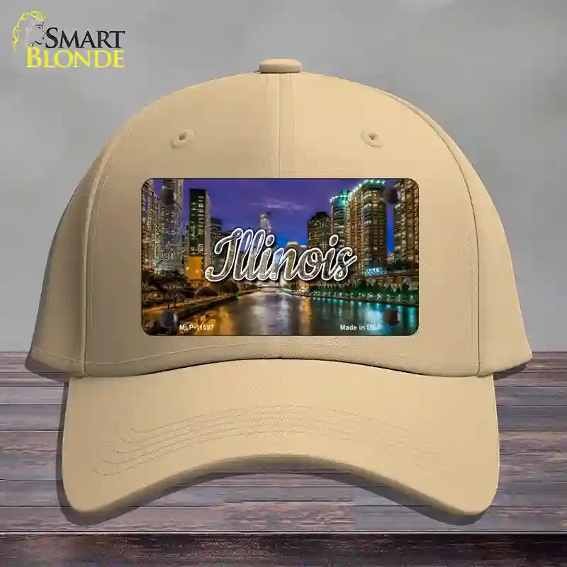 HAT22-MLP-11597 Illinois River City Lights State Novelty License Plate Hat, Cotton - Khaki