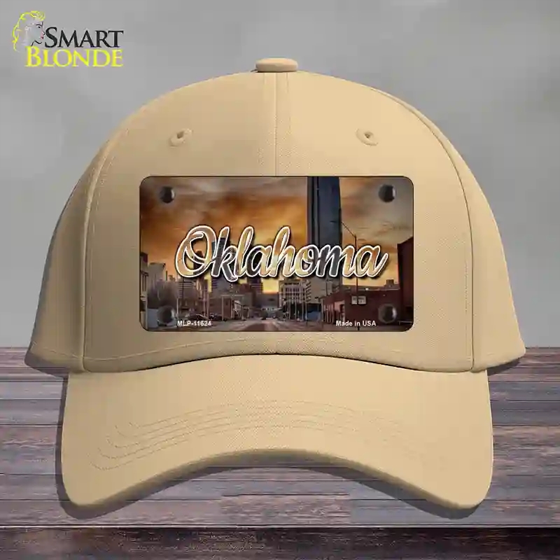 HAT22-MLP-11624 Oklahoma Sunset Skyline State Novelty License Plate Hat, Cotton - Khaki