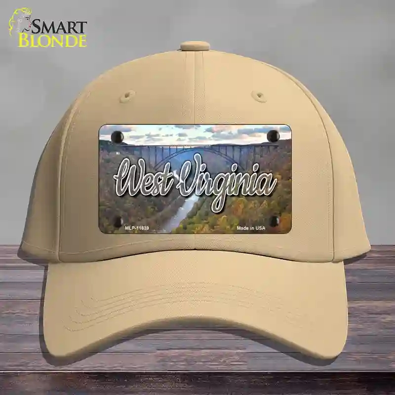 HAT22-MLP-11639 West Virginia River Bridge State Novelty License Plate Hat, Cotton - Khaki