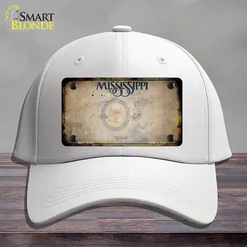HAT21-MLP-12183 Mississippi Great Seal Rusty Blank Novelty License Plate Hat, Cotton - White