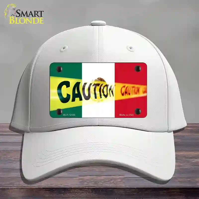 HAT21-MLP-12188 Caution Mexico Flag Novelty License Plate Hat, Cotton - White