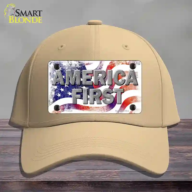 HAT22-MLP-12520 America First Novelty License Plate Hat, Cotton - Khaki