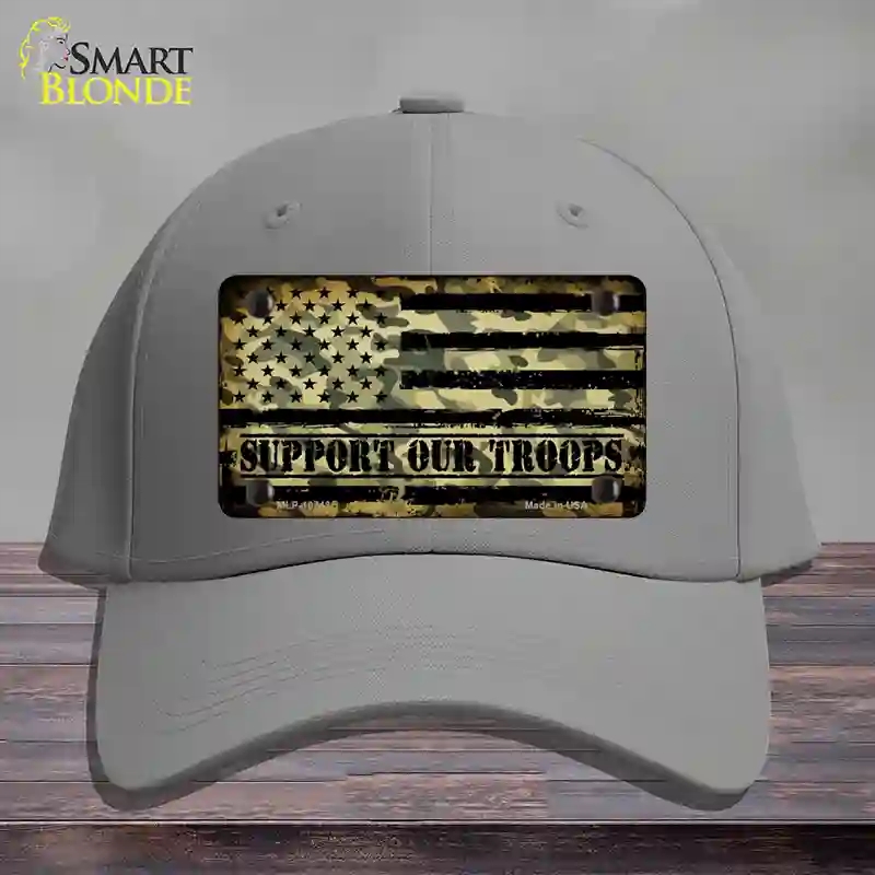 HAT23-MLP-10743 Camo American Flag Support Troops Novelty License Plate Hat, Cotton - Gray