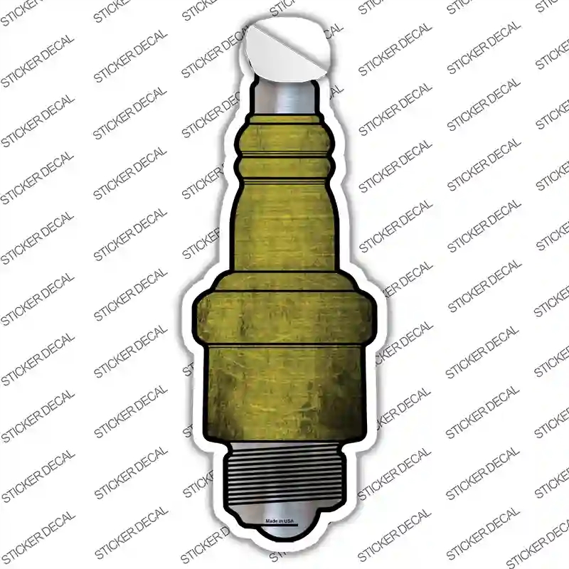 J-006s-L Yellow Oil Rubbed Novelty Spark Plug Sticker Decal, Large