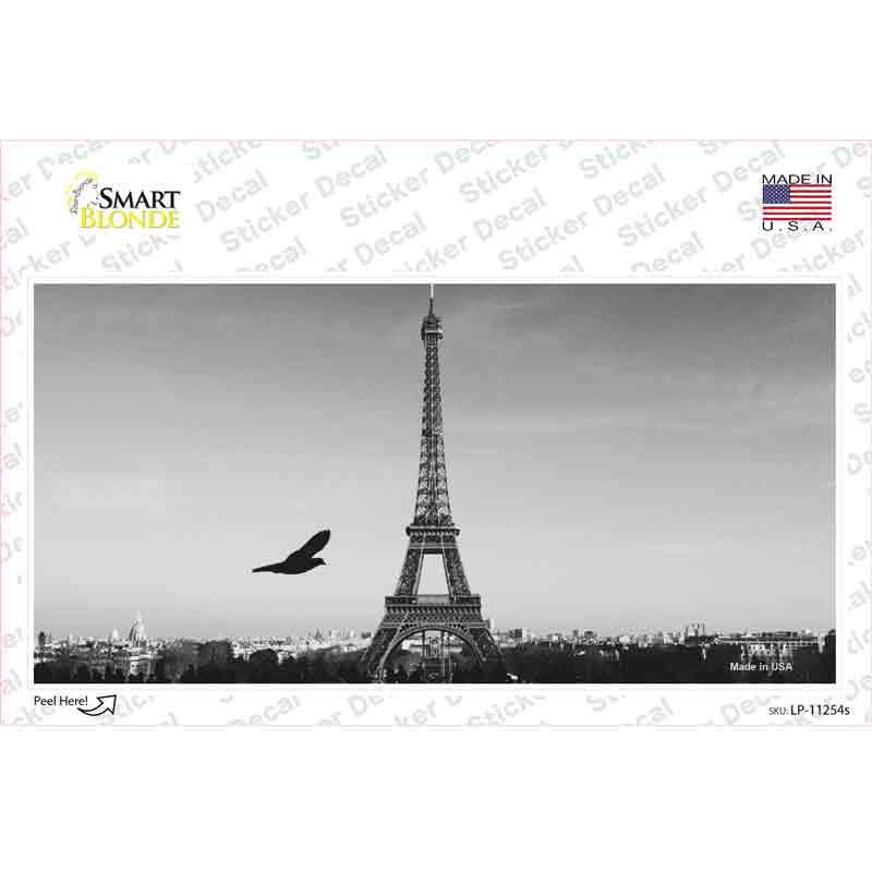 LP-11254s-M Eiffel Tower Black & White with Bird Novelty Sticker Decal, Medium