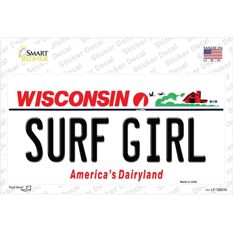 LP-10629s-M Surf Girl Wisconsin Novelty Sticker Decal, Medium
