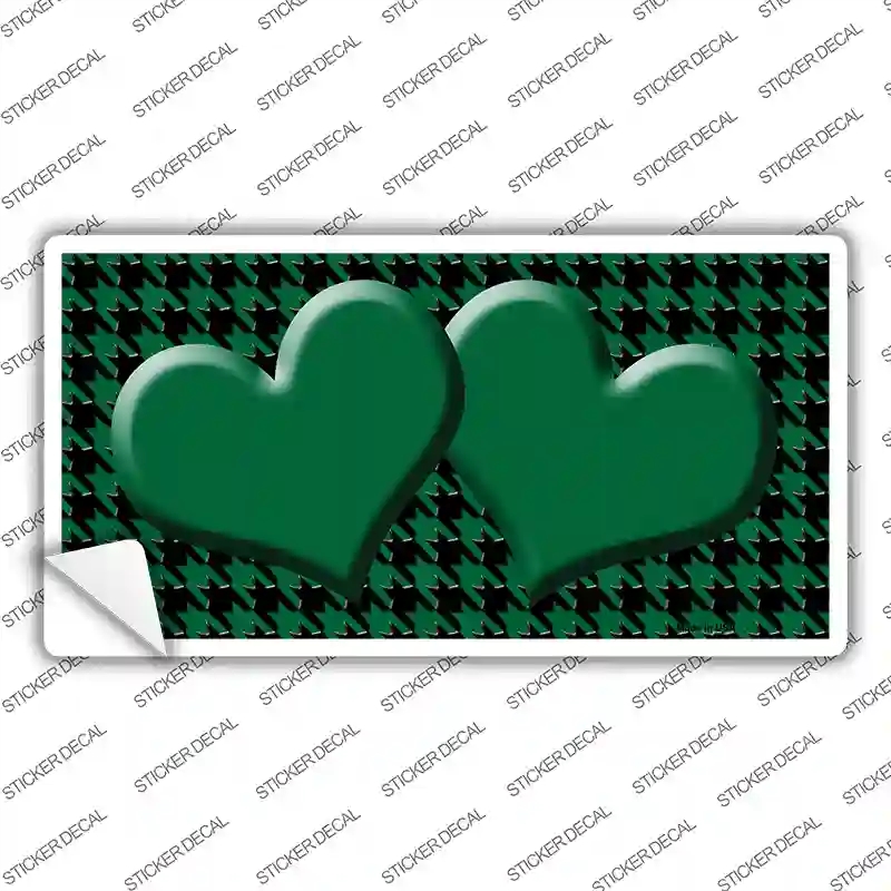 LP-4575s-S Green Black Houndstooth Center Hearts Novelty Sticker Decal, Small