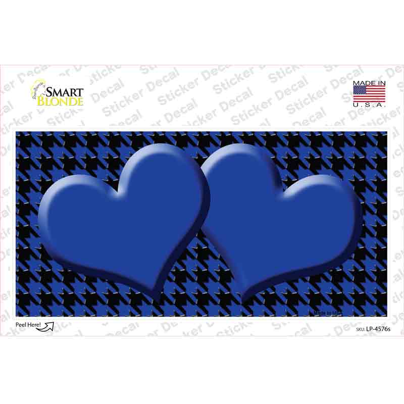 LP-4576s-M Blue Black Houndstooth Center Hearts Novelty Sticker Decal, Medium