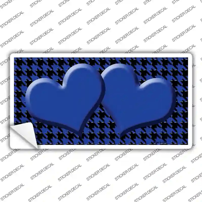 LP-4576s-S Blue Black Houndstooth Center Hearts Novelty Sticker Decal, Small